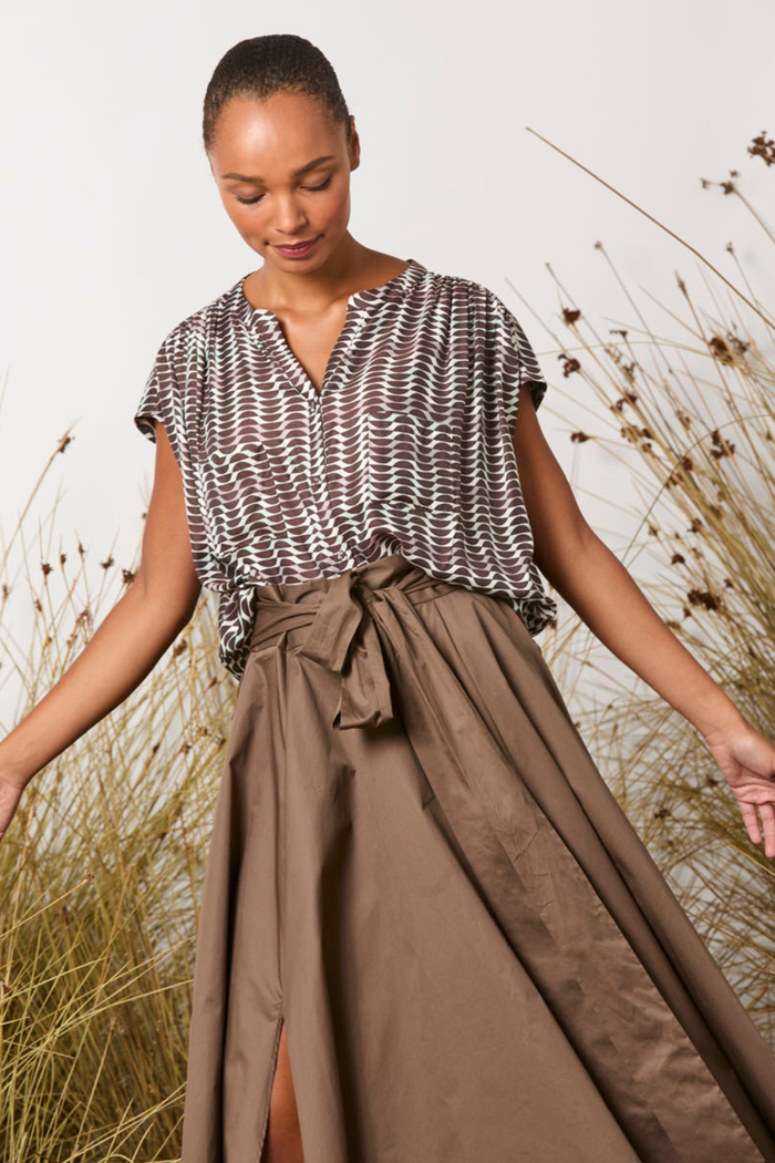 M.A.Dainty Celebrations Shirt Blue Brown Retro