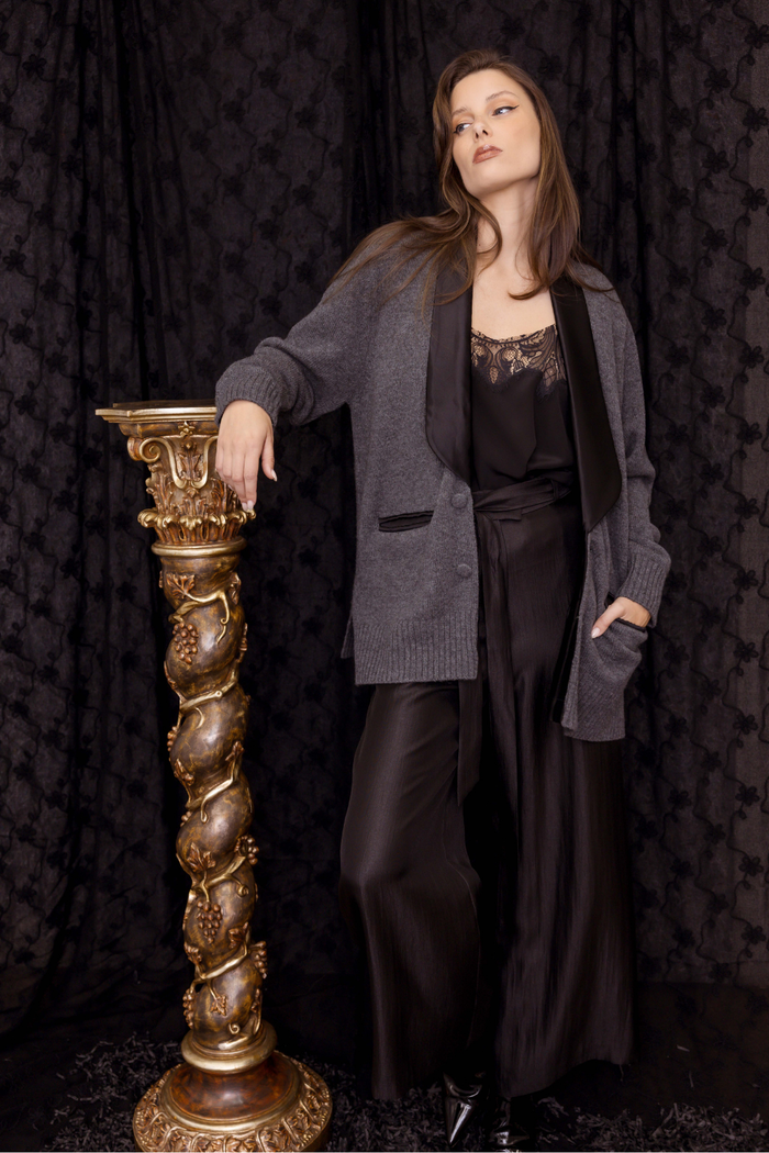 M.A.Dainty Chrisse Cardigan Slate Black Trim