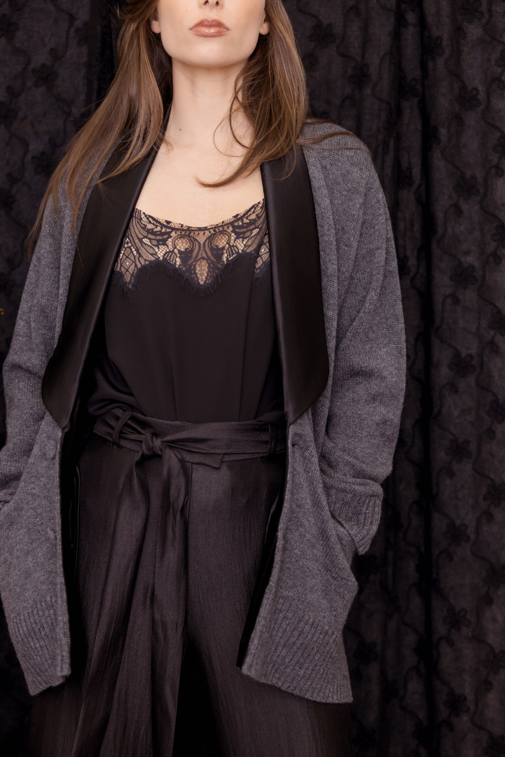 M.A.Dainty Chrisse Cardigan Slate Black Trim