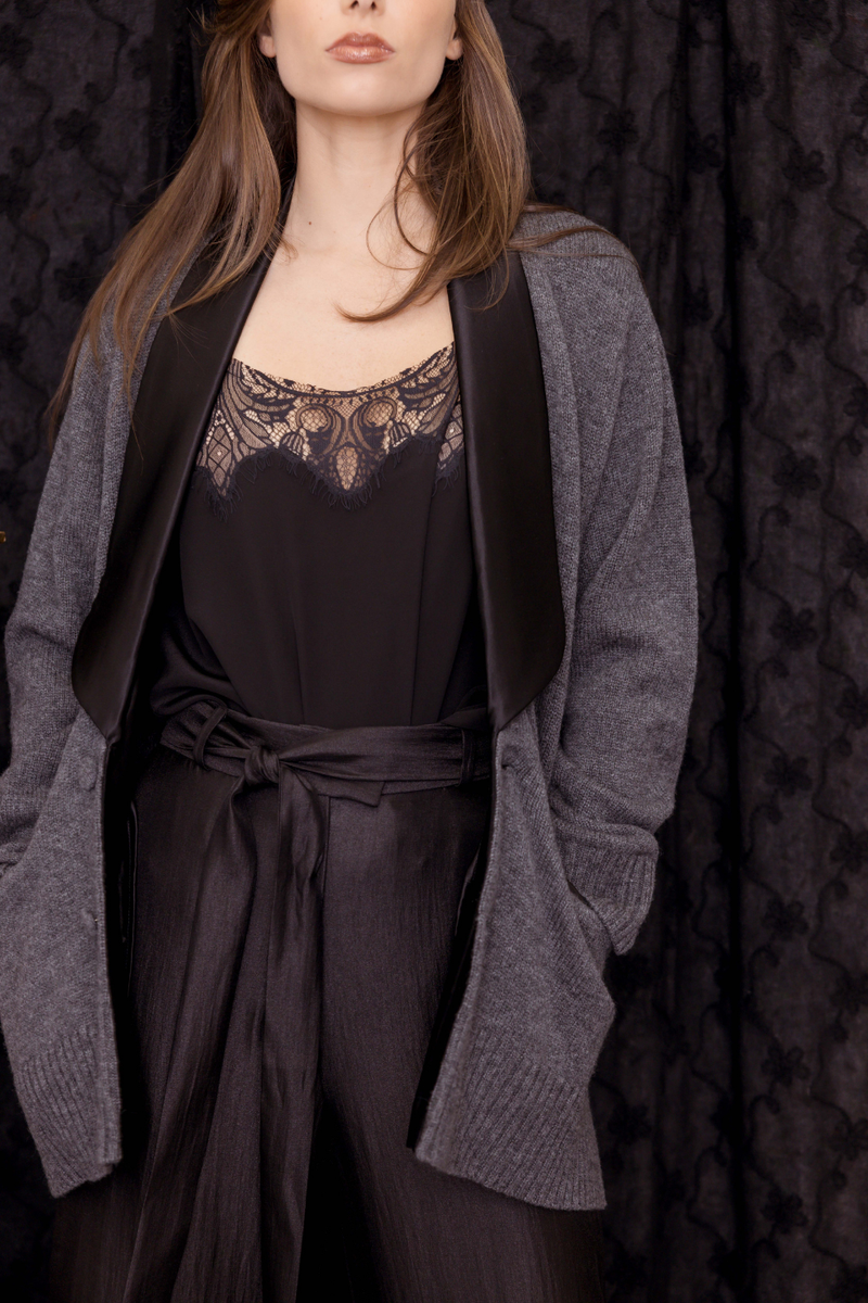 M.A.Dainty Chrisse Cardigan Slate Black Trim