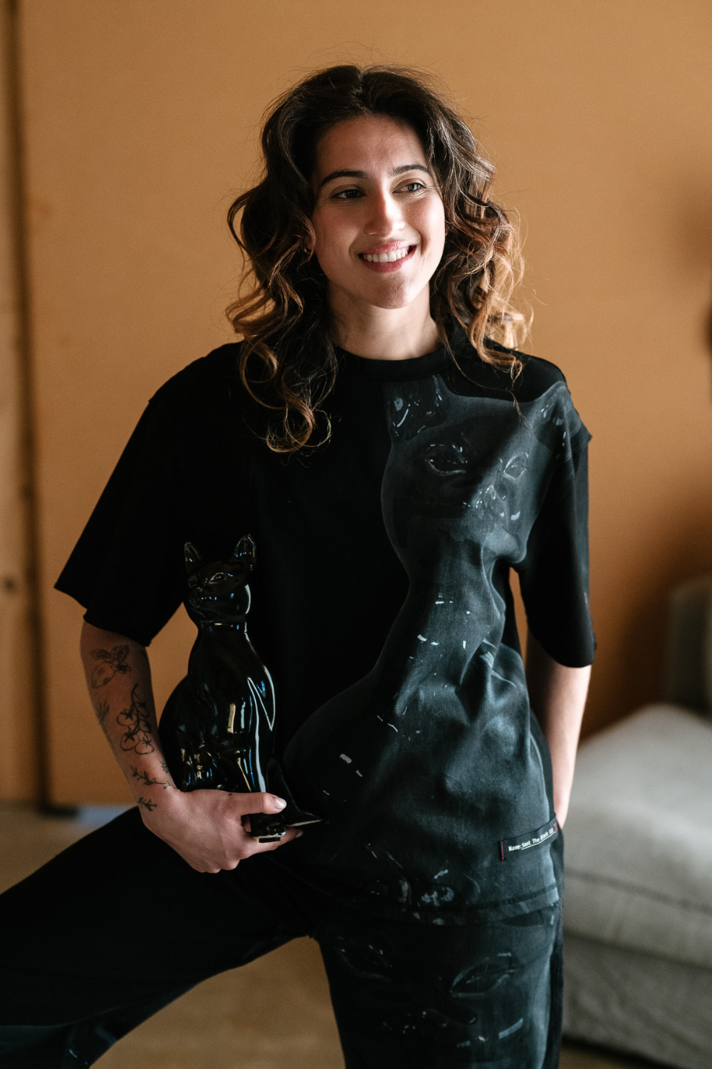 Circular by Maud Alice Dainty Patch T-Shirt Black Cat Black Pre-Order