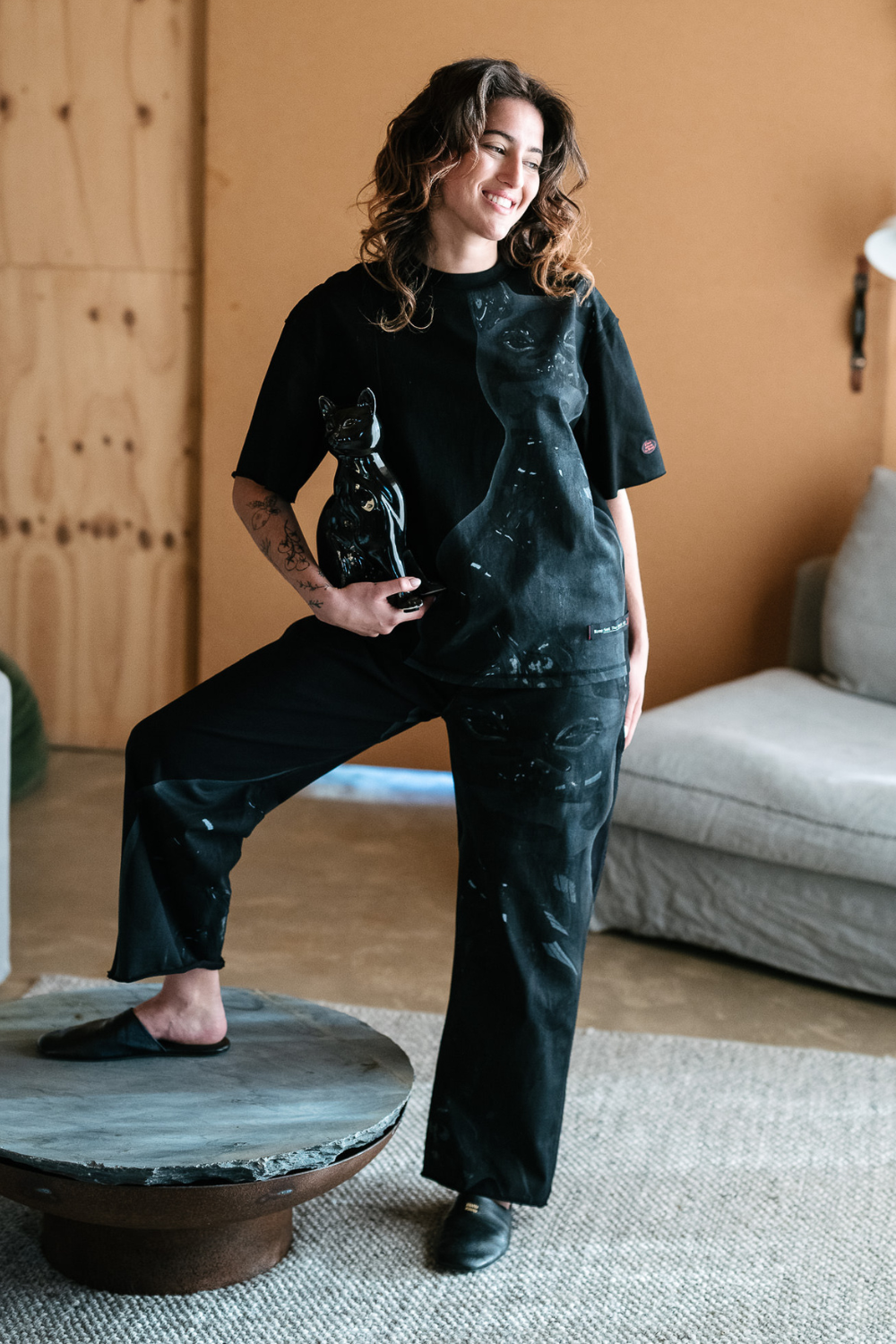 Circular by Maud Alice Dainty Patch T-Shirt Black Cat Black Pre-Order