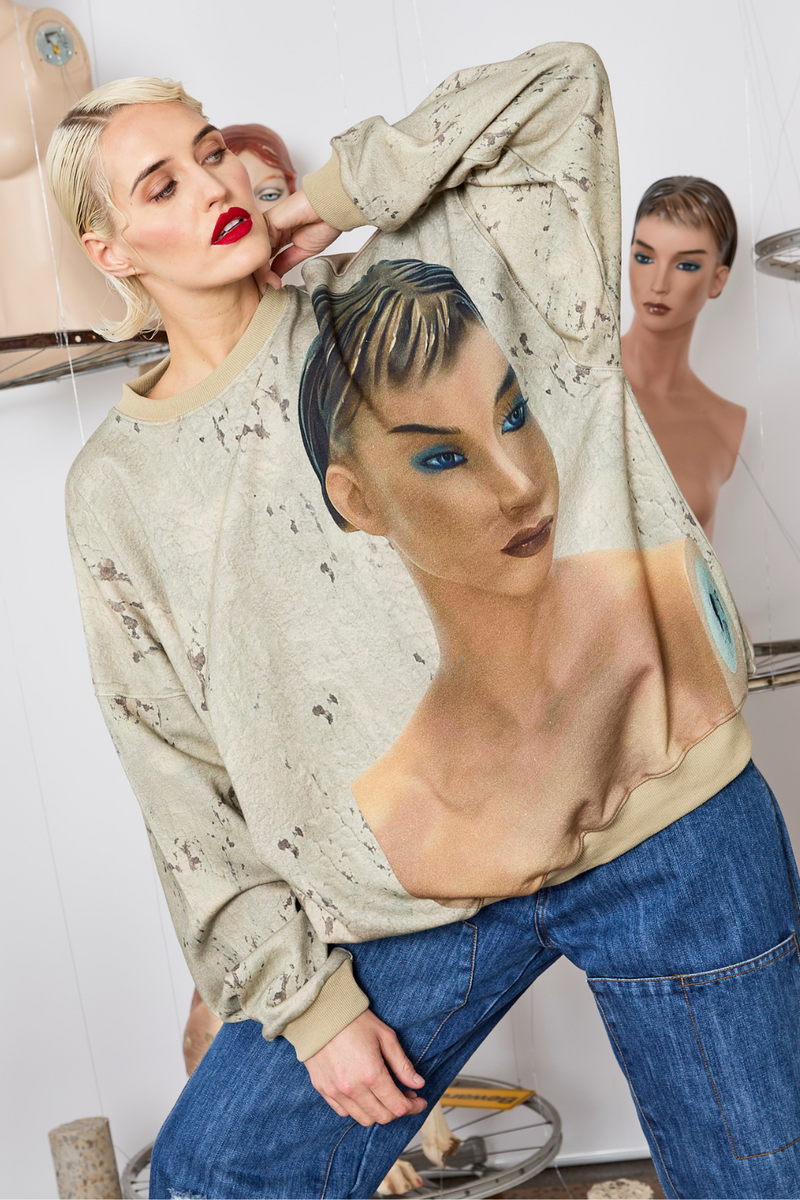 M.A.Dainty Classica Jumper Blue Eyes Print