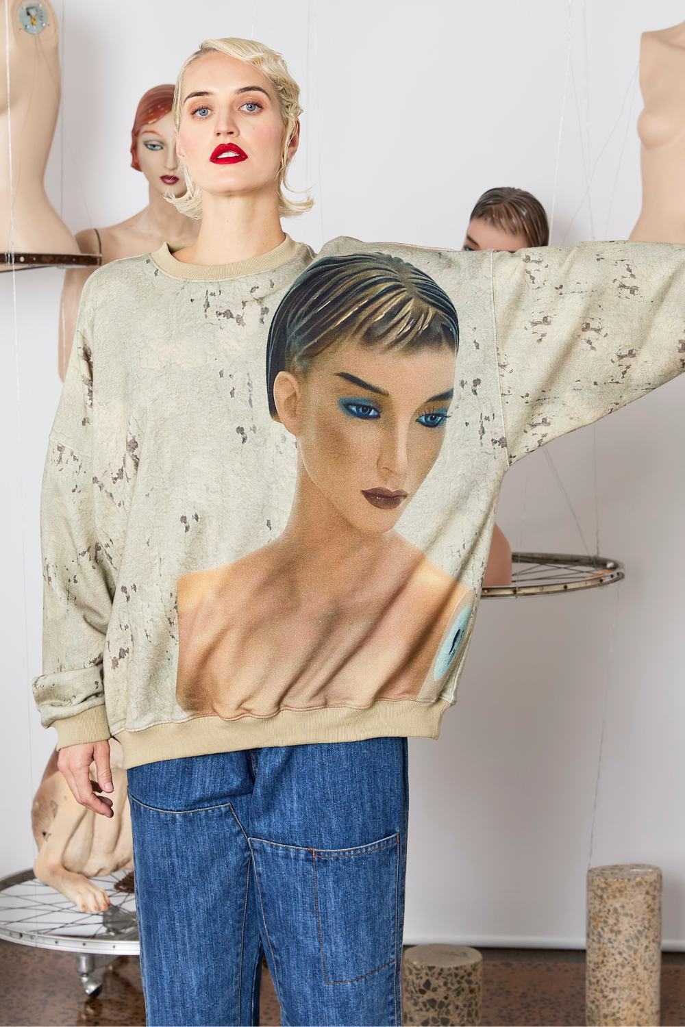 M.A.Dainty Classica Jumper Blue Eyes Print