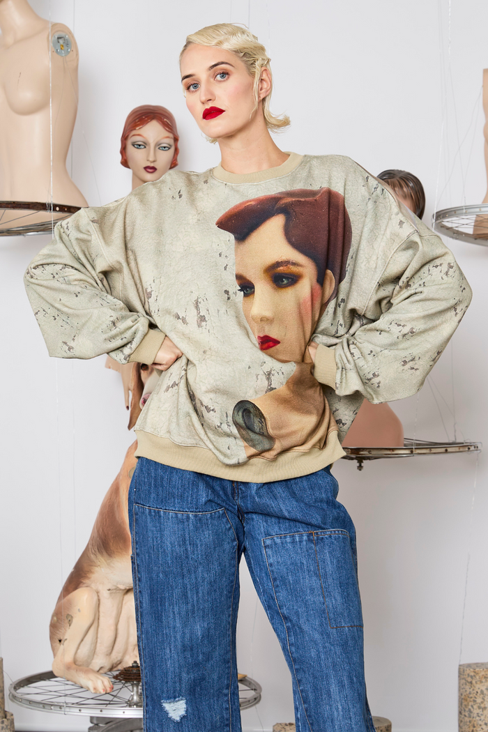 M.A.Dainty Classica Jumper Green Eyes Print