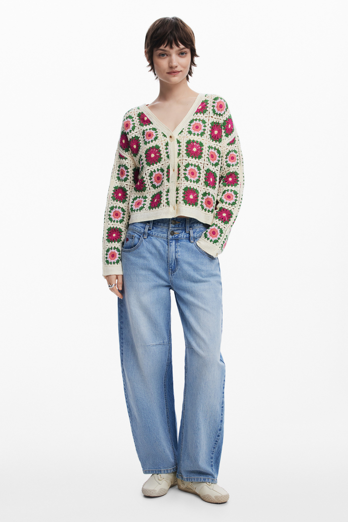 Desigual Crochet Knit Cardigan Ivory