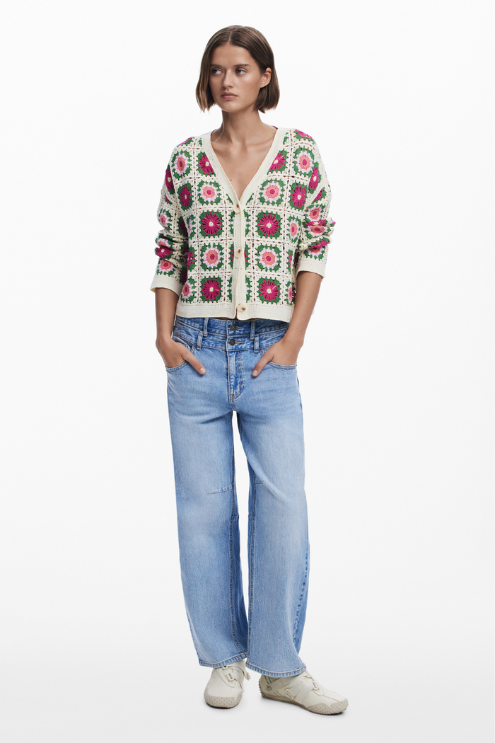 Desigual Crochet Knit Cardigan Ivory