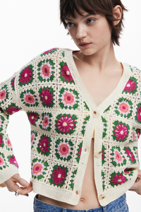 Desigual Crochet Knit Cardigan Ivory