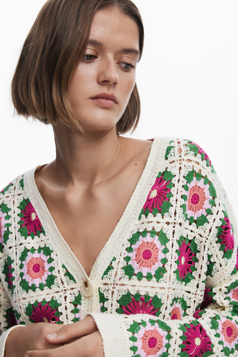 Desigual Crochet Knit Cardigan Ivory