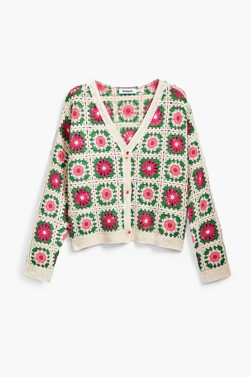 Desigual Crochet Knit Cardigan Ivory