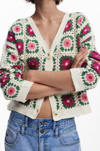 Desigual Crochet Knit Cardigan Ivory