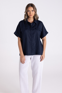 Two T's Dropped Shoulder Oversized Linen Tee