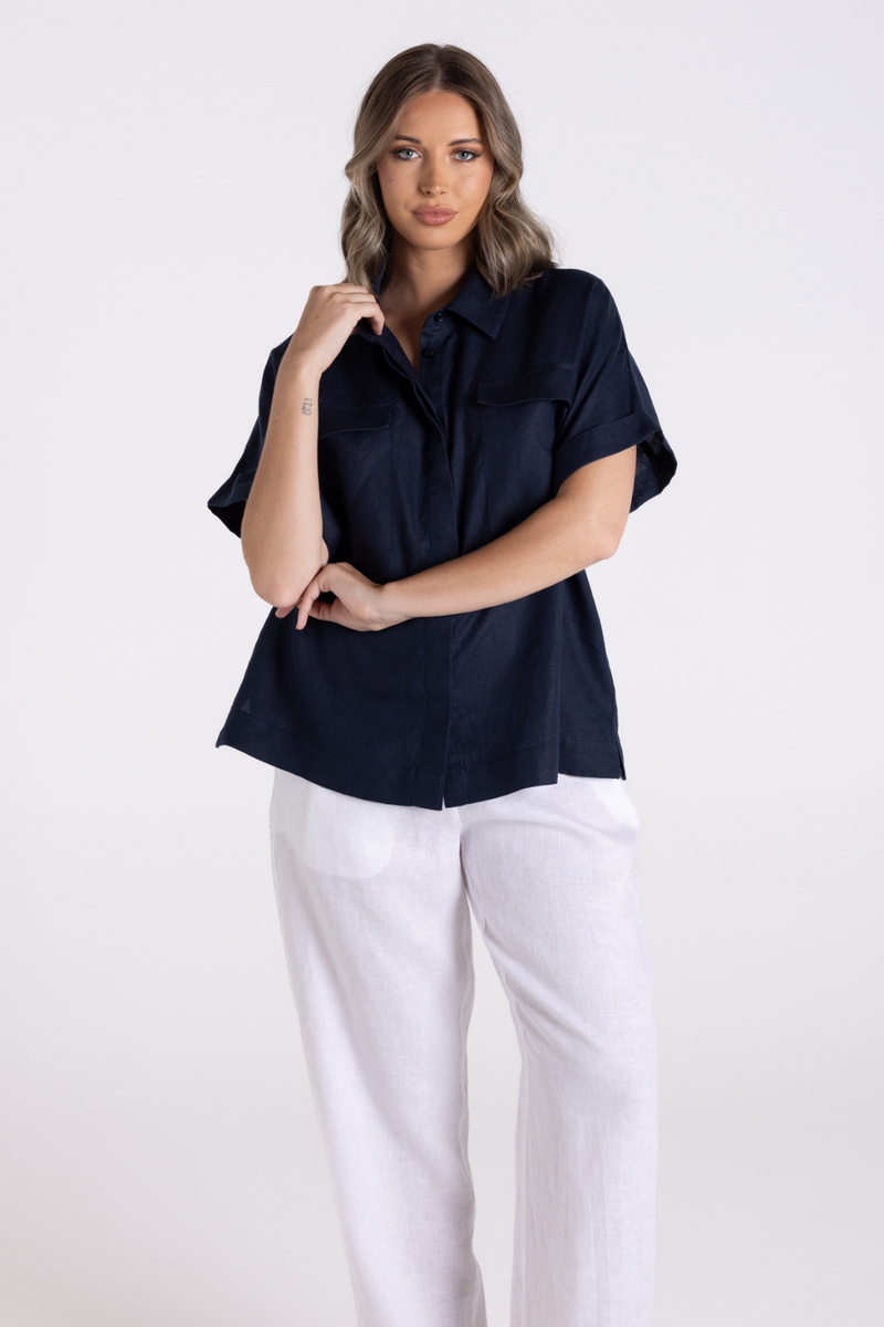 Two T's Dropped Shoulder Oversized Linen Tee