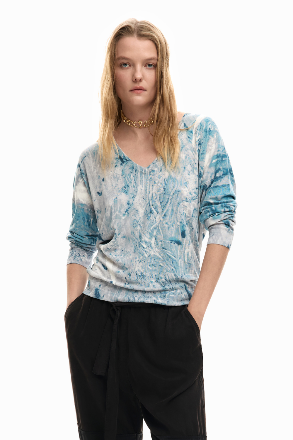 Desigual Abstract Knit Sweater Blue