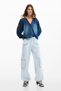 Desigual Cargo Pants Light Blue