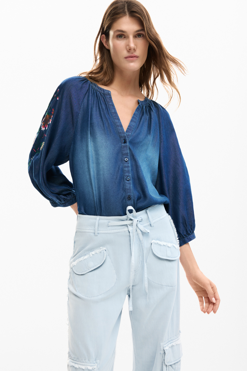 Desigual Cargo Pants Light Blue