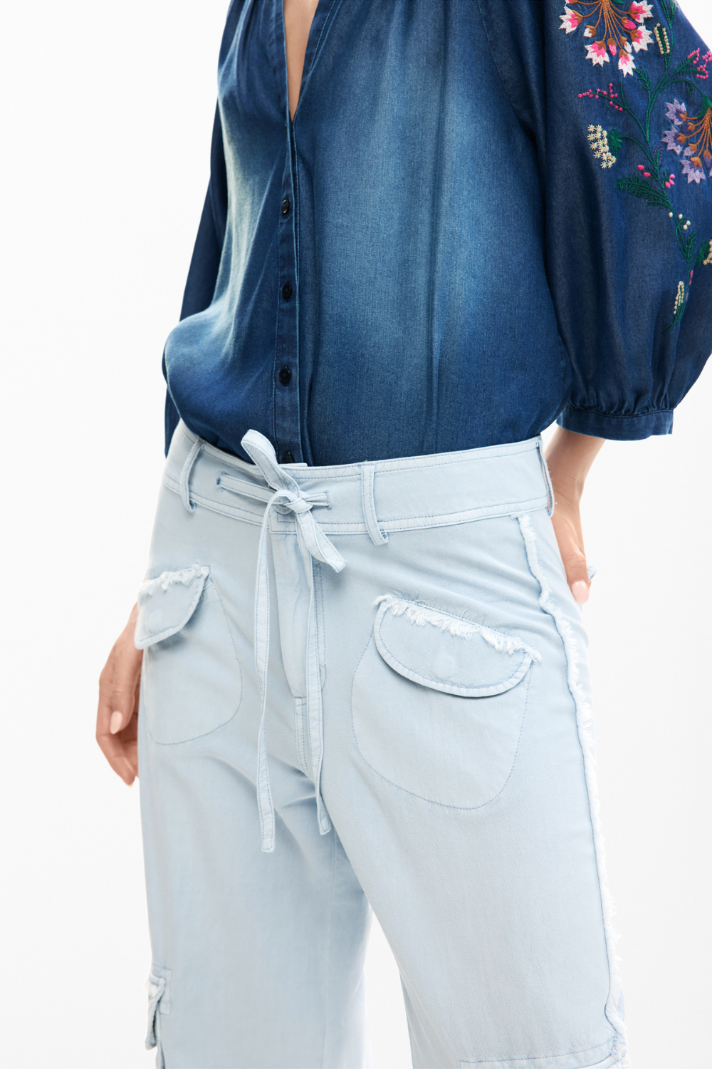 Desigual Cargo Pants Light Blue