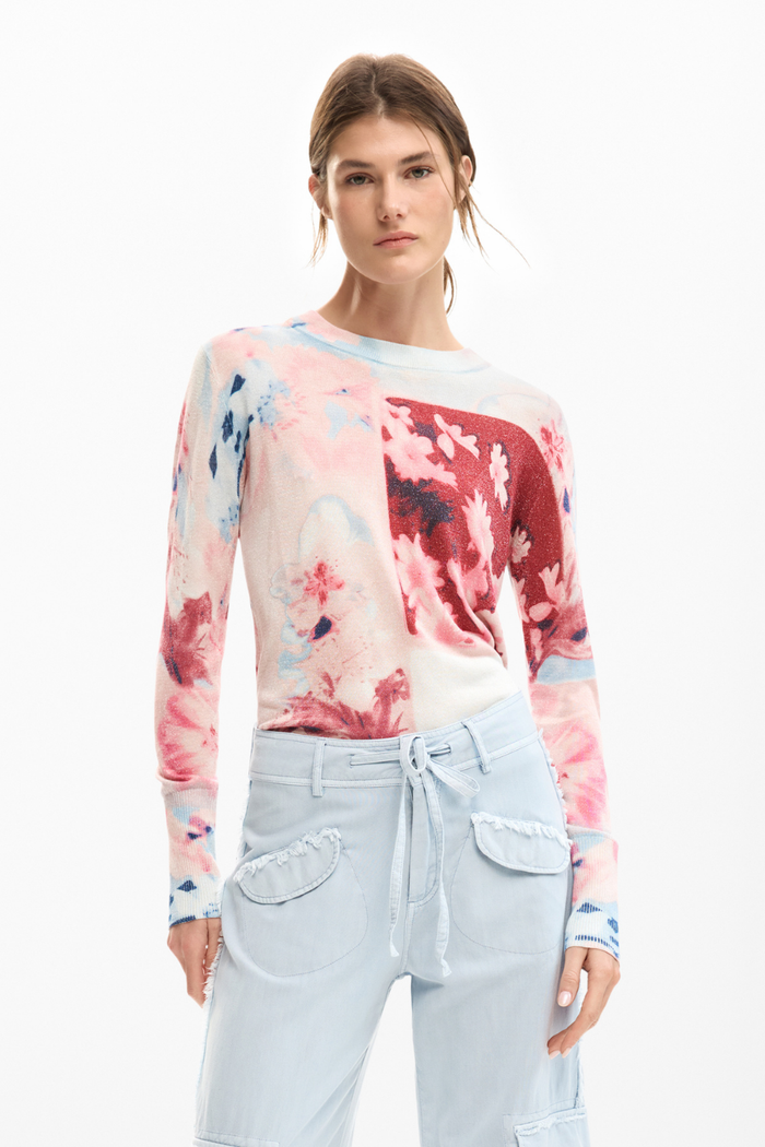 Desigual Collage Knit Sweater Pink