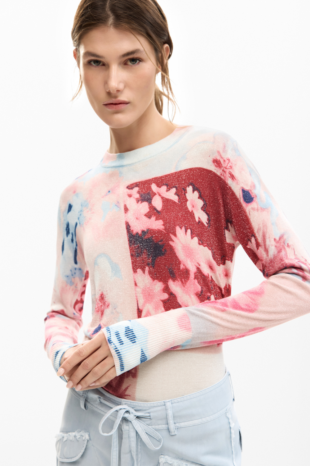 Desigual Collage Knit Sweater Pink