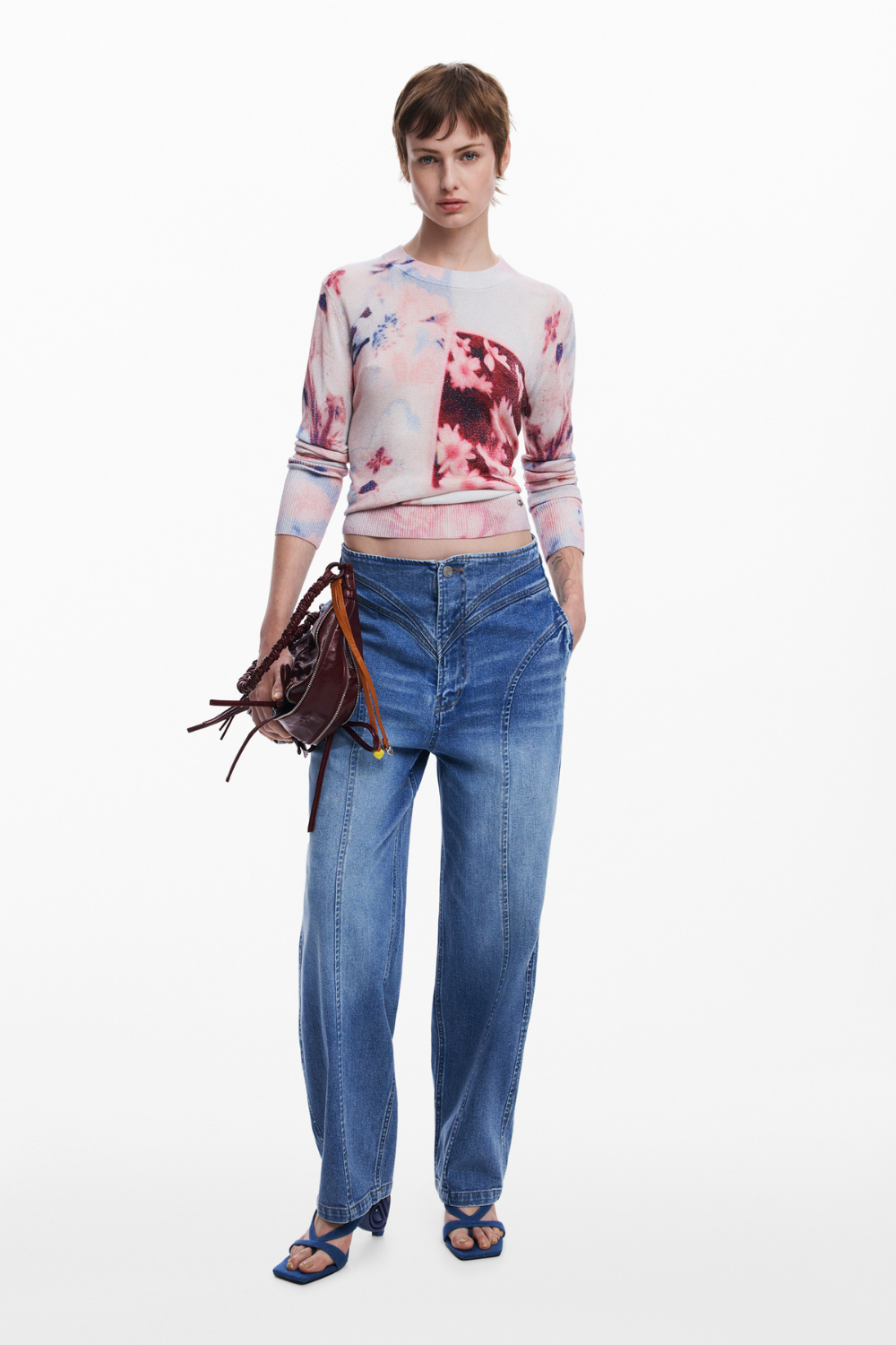 Desigual Collage Knit Sweater Pink