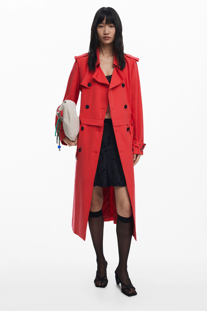 Desigual Detachable Trench Coat Red
