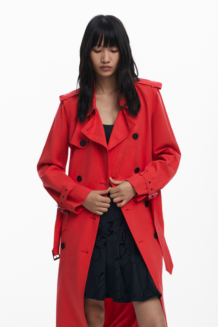 Desigual Detachable Trench Coat Red