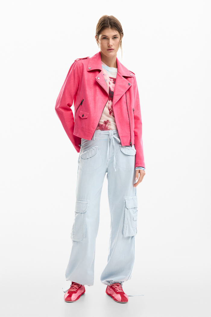 Desigual Faux Leather Jacket Pink