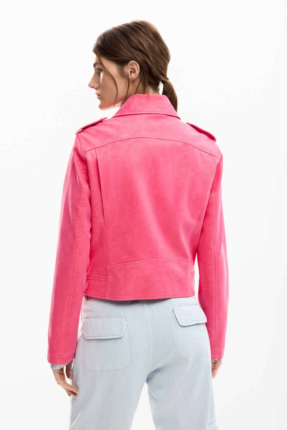 Desigual Faux Leather Jacket Pink