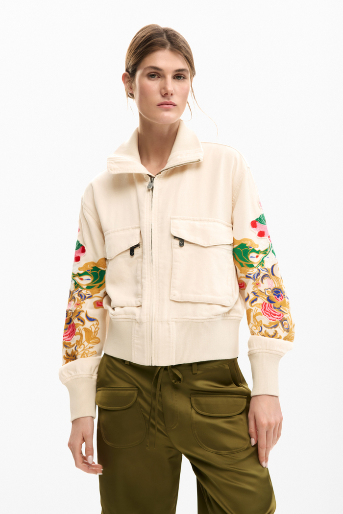 Desigual Floral Patch Jacket Cream