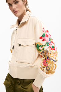 Desigual Floral Patch Jacket Cream