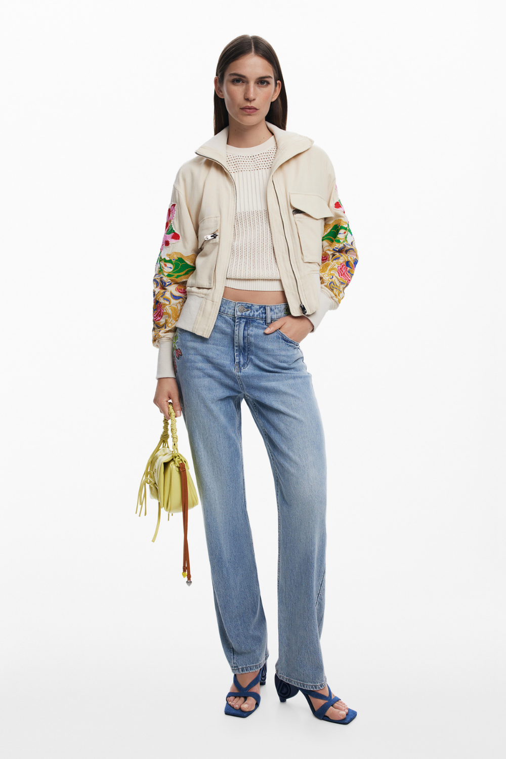 Desigual Floral Patch Jacket Cream
