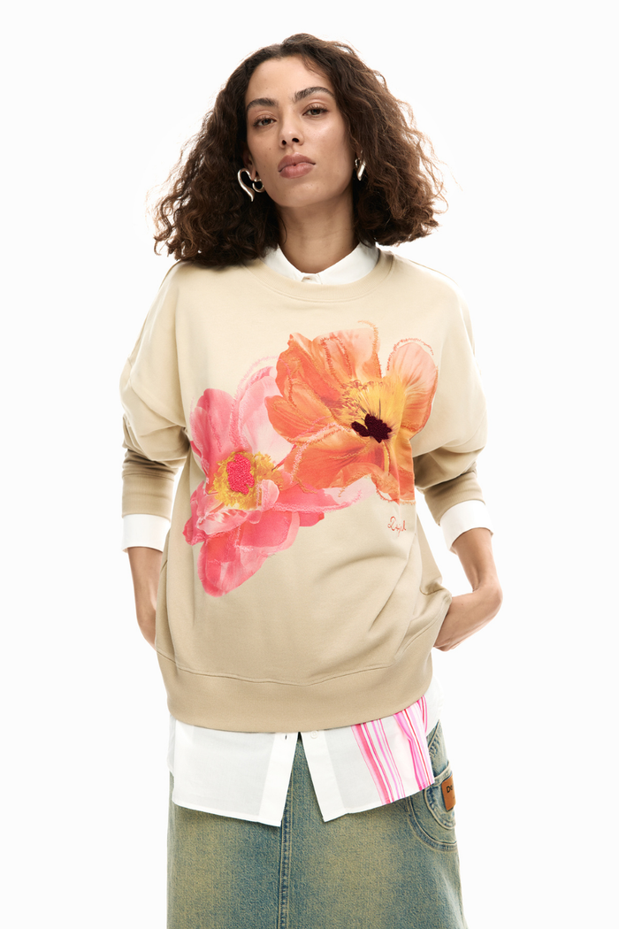 Desigual Floral Sweater Tan