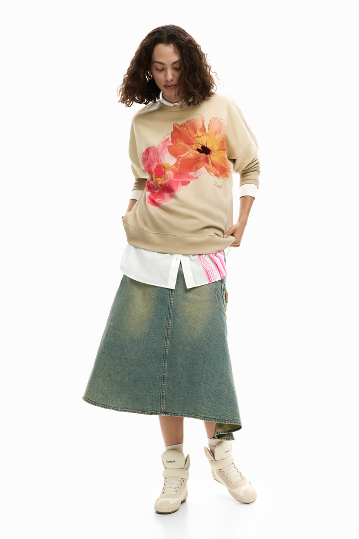 Desigual Floral Sweater Tan