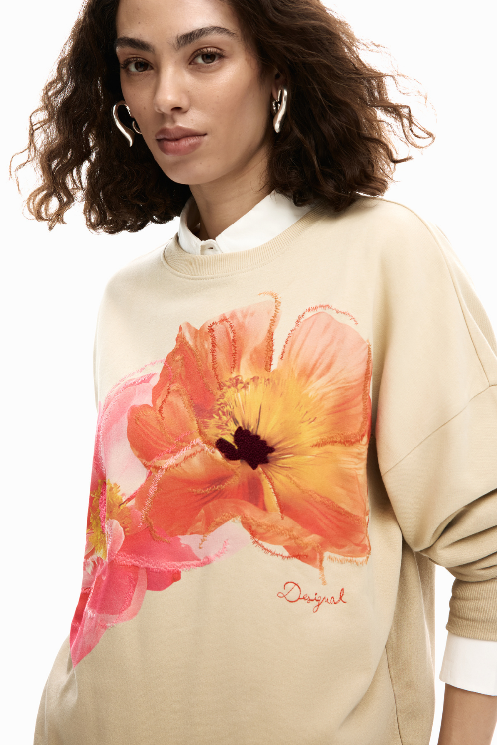 Desigual Floral Sweater Tan
