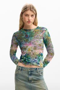Desigual Floral Textured Top Blue Pre-Order