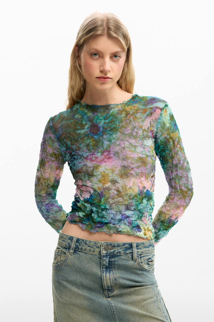 Desigual Floral Textured Top Blue Pre-Order
