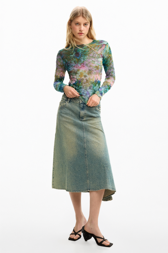 Desigual Floral Textured Top Blue Pre-Order
