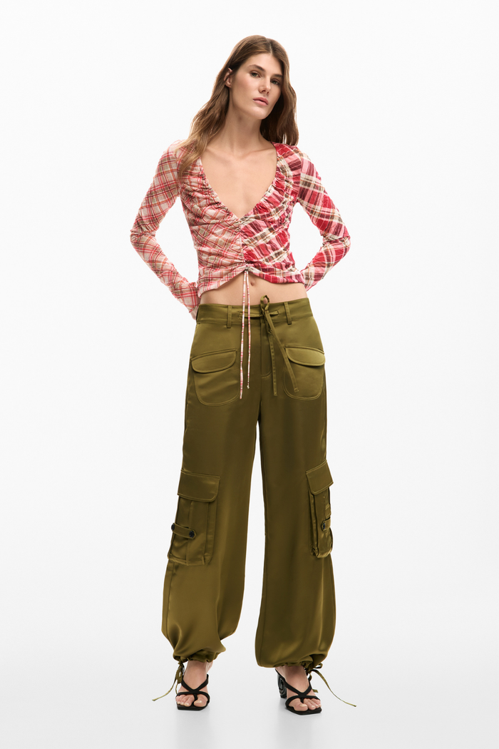 Desigual Satin Cargo Pants Khaki Pre-Order