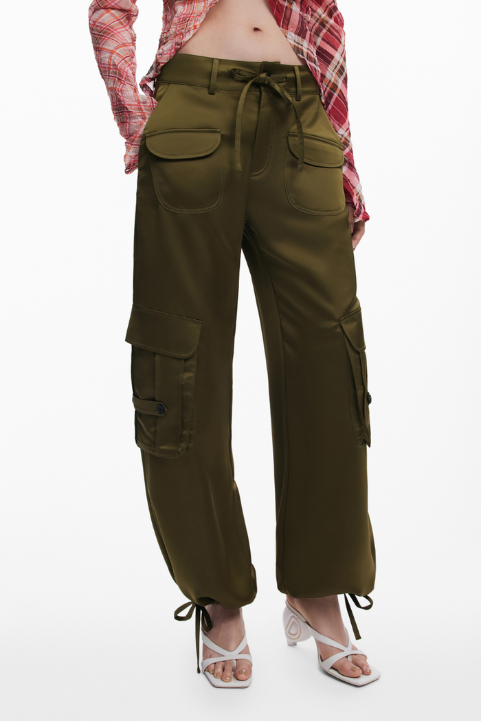 Desigual Satin Cargo Pants Khaki Pre-Order