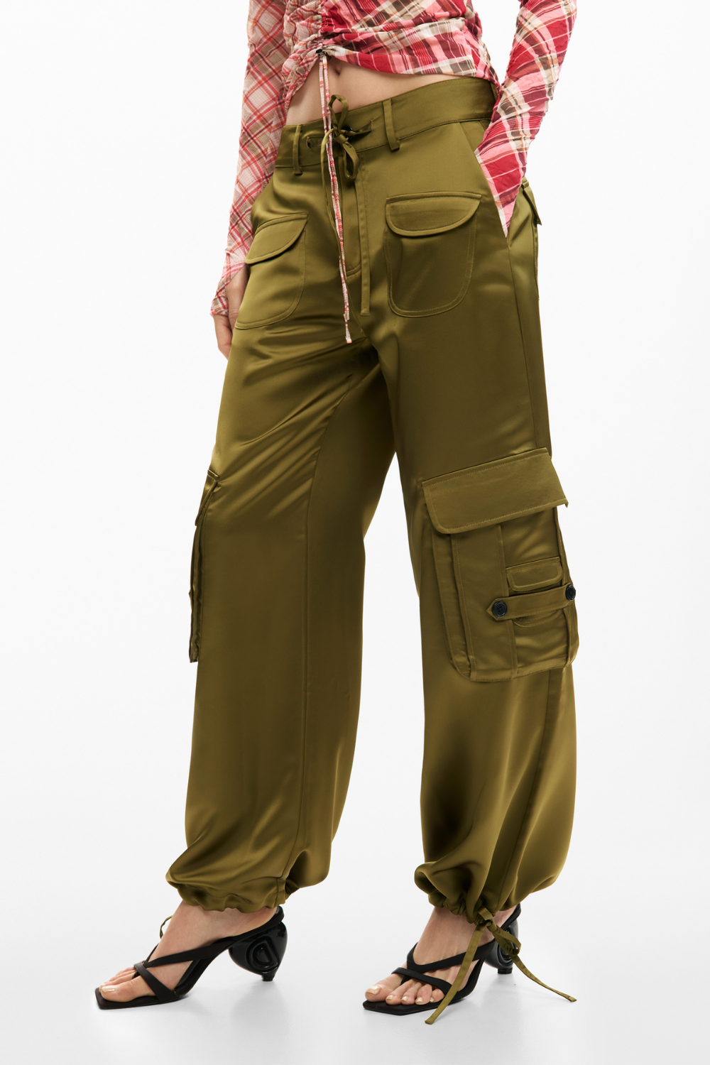 Desigual Satin Cargo Pants Khaki Pre-Order