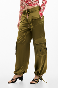 Desigual Satin Cargo Pants Khaki Pre-Order