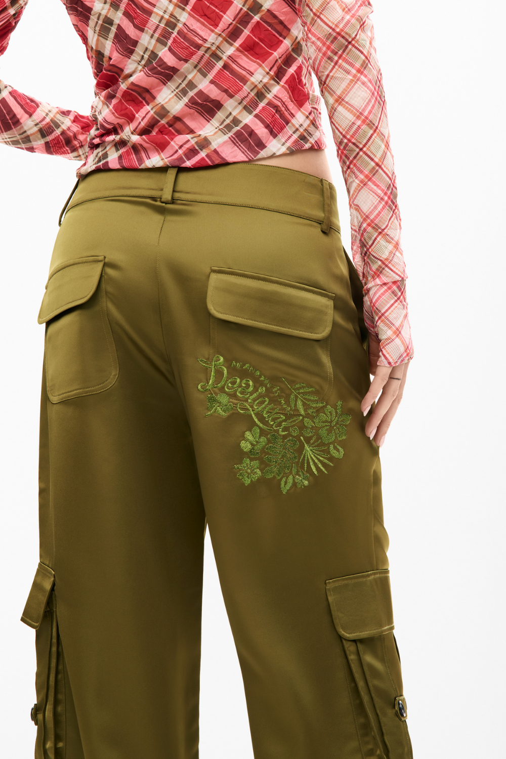 Desigual Satin Cargo Pants Khaki Pre-Order