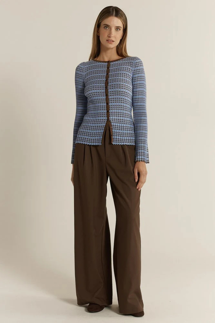 Fate + Becker Nesta Knit Top Blue/Chocolate