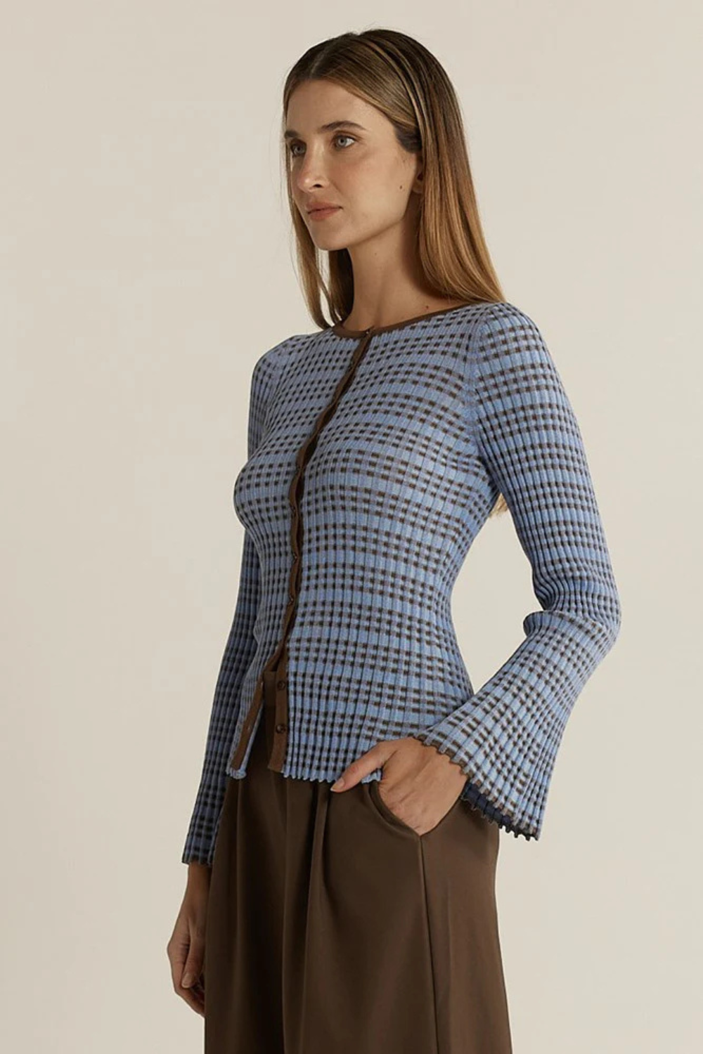 Fate + Becker Nesta Knit Top Blue/Chocolate
