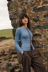 Fate + Becker Nesta Knit Top Blue/Chocolate