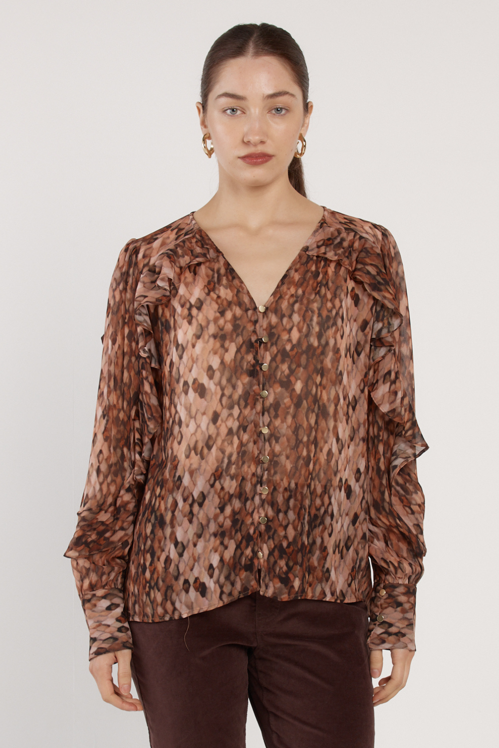 Fate + Becker Odette Ruffle Blouse Snake