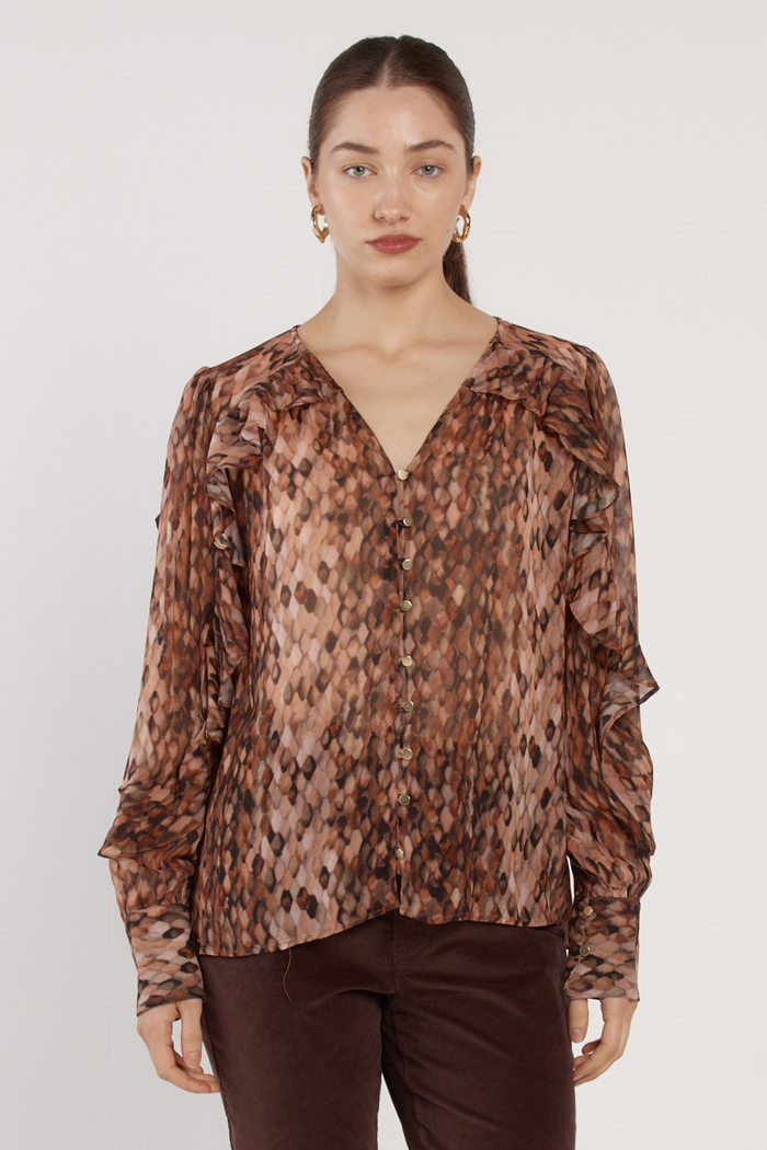Fate + Becker Odette Ruffle Blouse Snake