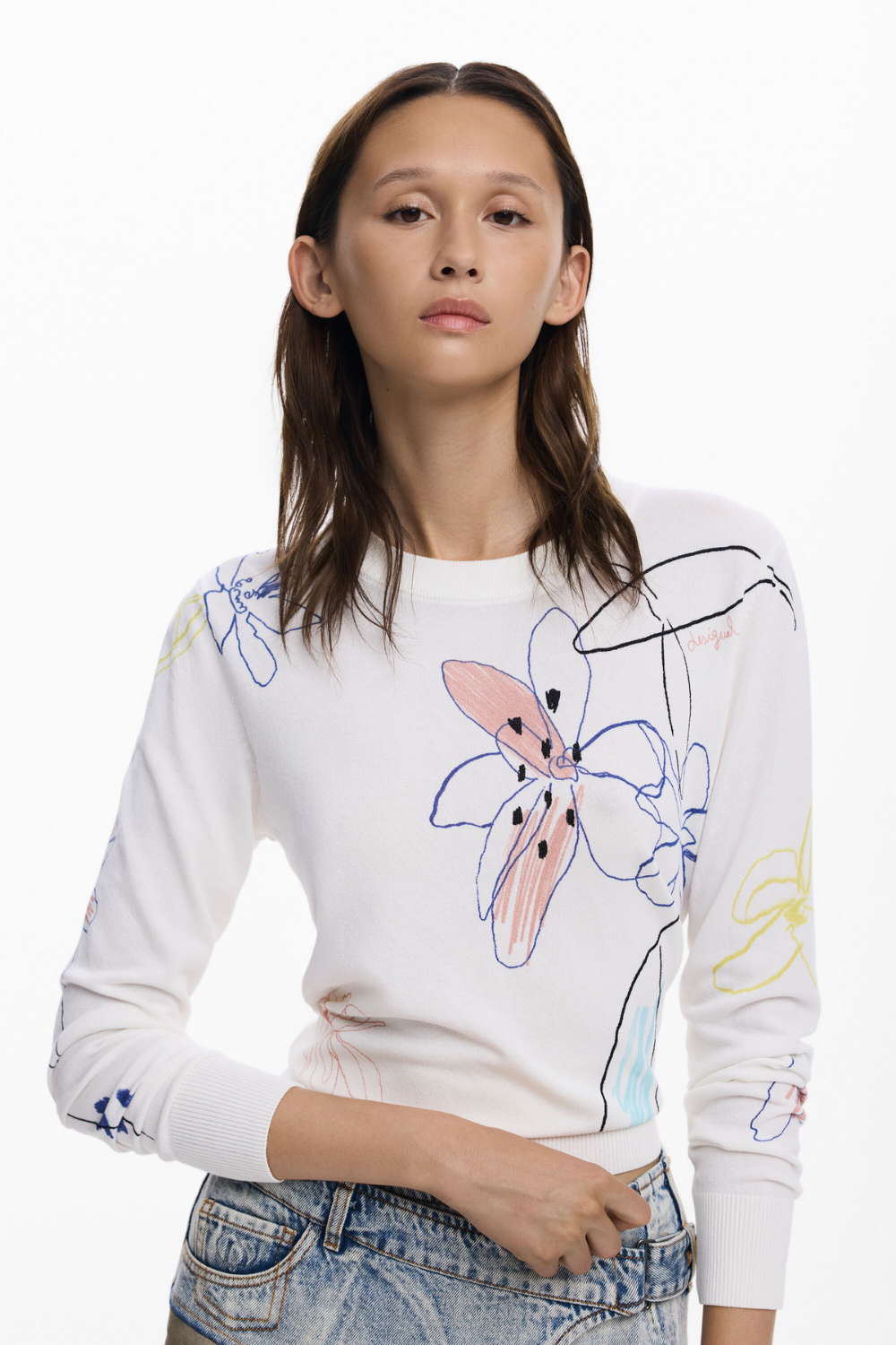 Desigual Fine Sweater with Floral Strokes Pre-Order