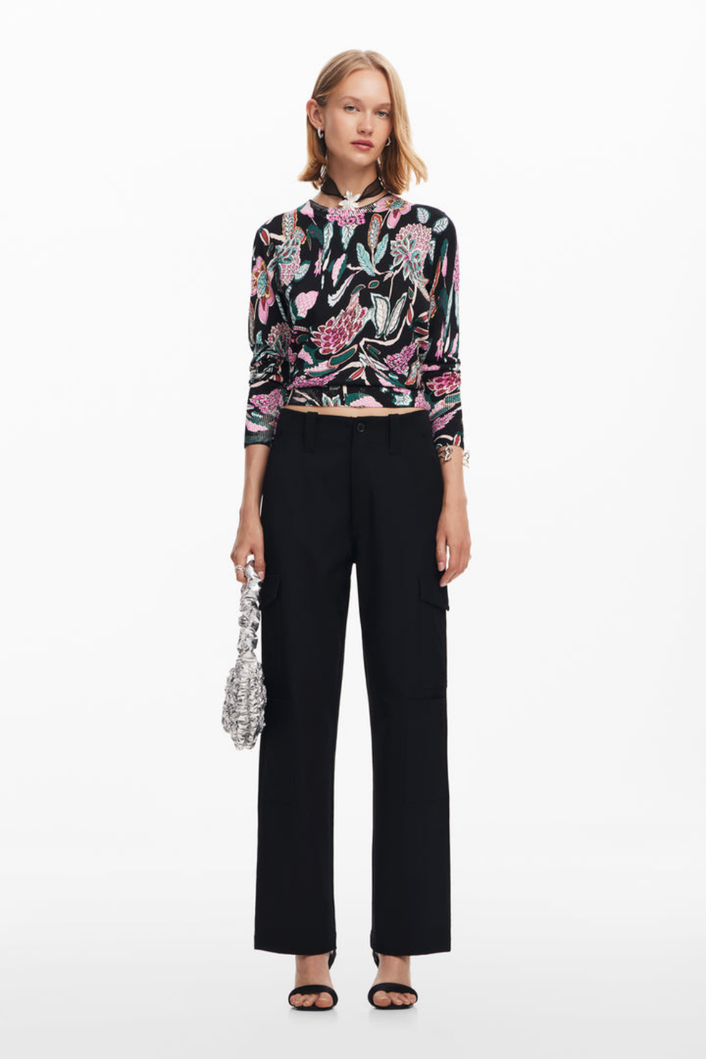 Desigual Floral Sweater Black