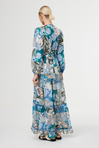 Kinney Lili Dress Cyan Patchwork